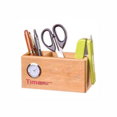 Wooden Pen Stand Card Holder With Clock