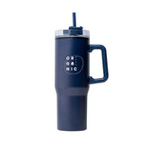 Premium Blue Insulated Tumbler with Straw and Side Handle