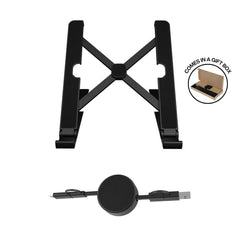BRELA - @memorii Set of Recycled Laptop Stand and retractable cable - Black