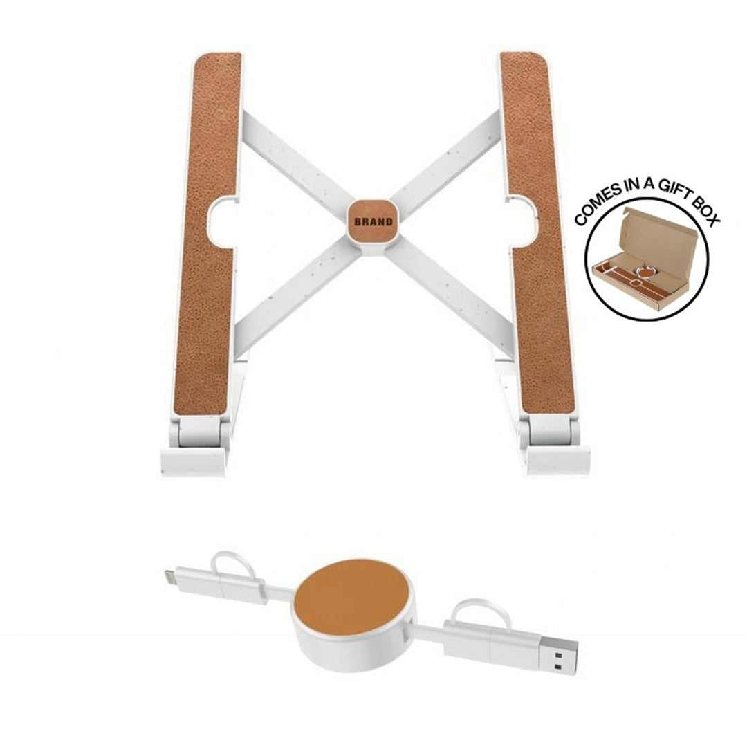 BRELA - @memorii Set of Recycled Laptop Stand and retractable cable - White
