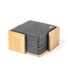 LAAX - eco-neutral RPET Set of 6 Felt Coasters with Bamboo Stand