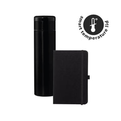 SARGAN - Vacuum Flask with Temperature Lid and Notebook Gift Set - Black