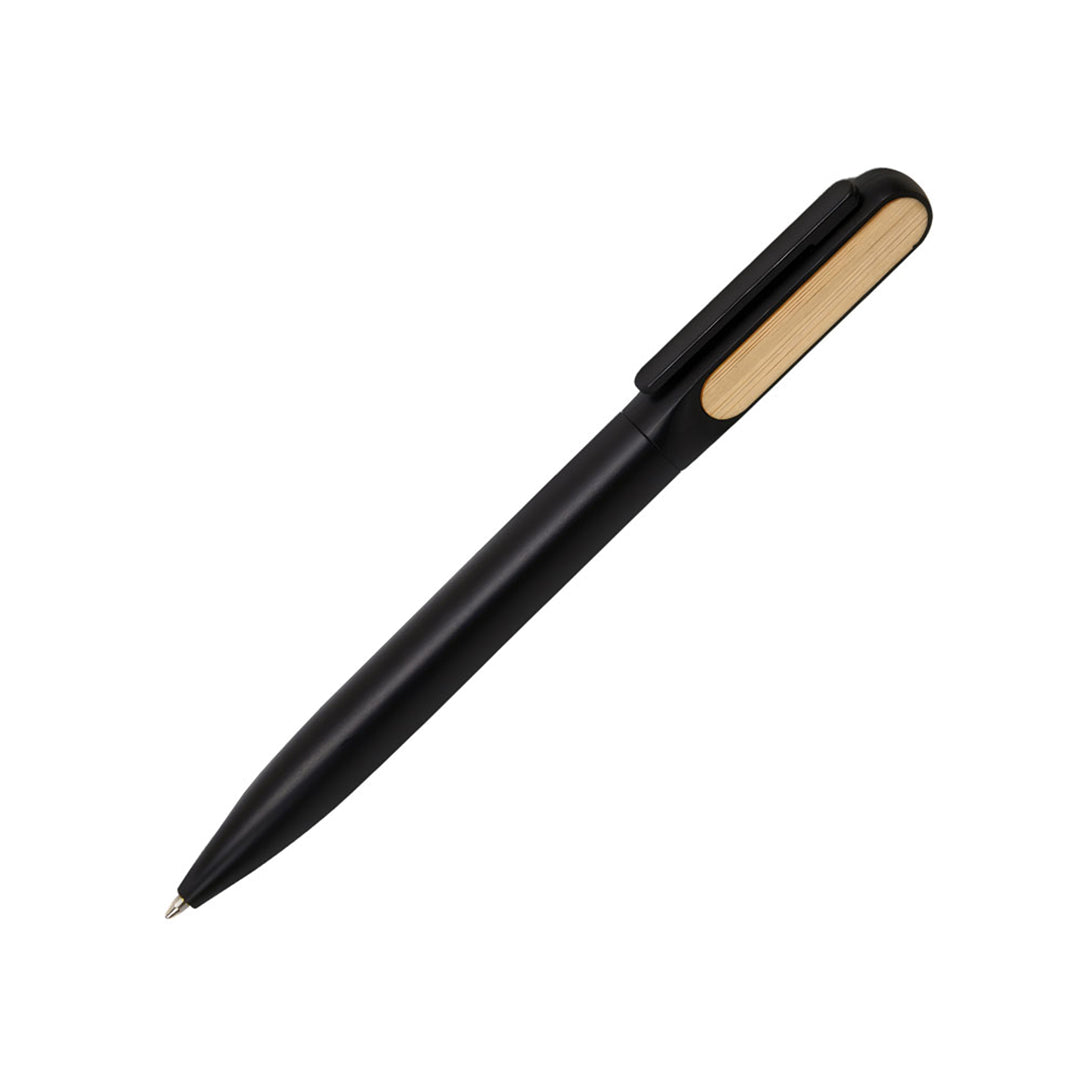 Trento – Matte Finish Metal Ball Point Pen with Bamboo – Black