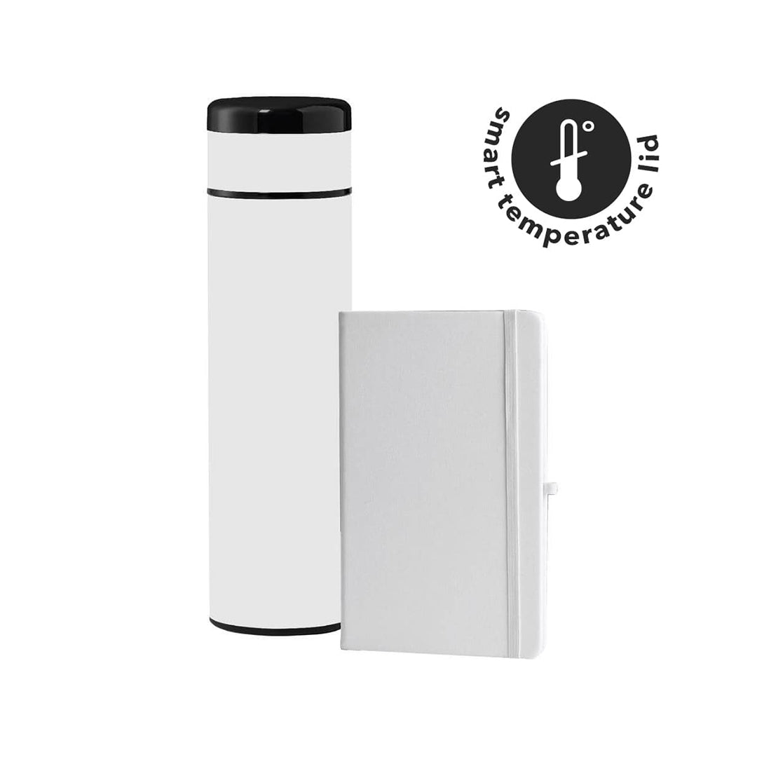 SARGAN - Vacuum Flask with Temperature Lid and Notebook Gift Set - White