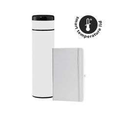 SARGAN - Vacuum Flask with Temperature Lid and Notebook Gift Set - White