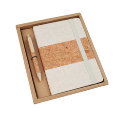ERDUDFYL - Cork + RPET Notebook and Bamboo Pen Gift Set