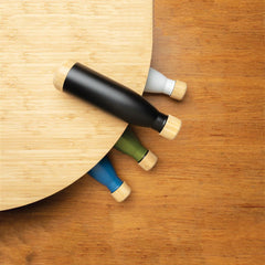 ODESSA - Giftology Double Wall Stainless Bottle with Bamboo Lid and Base - Black