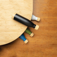 ODESSA - Giftology Double Wall Stainless Bottle with Bamboo Lid and Base - Blue