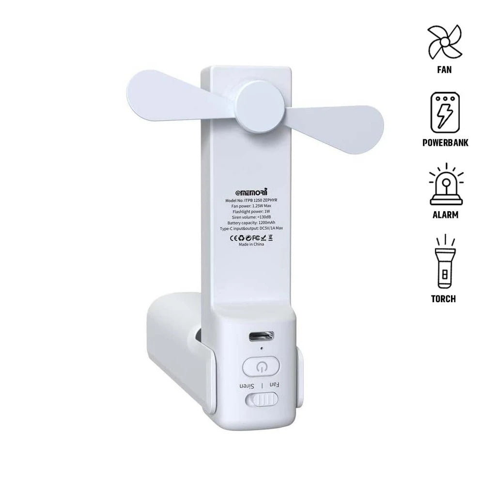 Executive 4-in-1 Compact Mobility Tool – Fan, Power Bank, Alarm & Torch