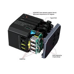 LIGHT UP LOGO TYPE-C + 4 USB PORT UNIVERSAL TRAVEL ADAPTER