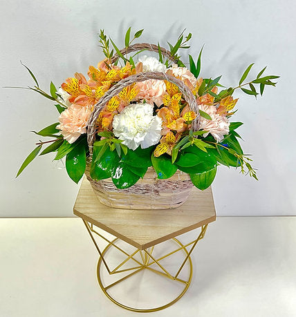 Fresh Mixed Flowers in Woven Basket