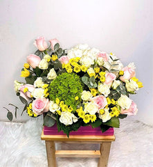Pastel Flower Wooden Box Arrangement