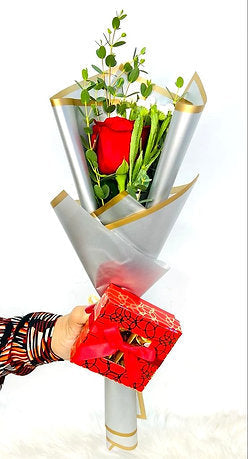 Single Rose Bouquet with Chocolate