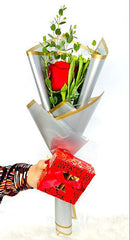 Single Rose Bouquet with Chocolate