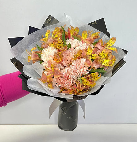 Fresh Peach Carnation with Orange Alstomeria Bouquet