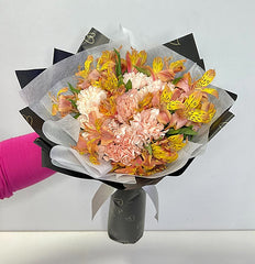 Fresh Peach Carnation with Orange Alstomeria Bouquet