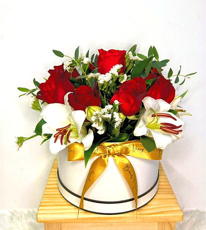 Fresh Lily and Roses in a Box