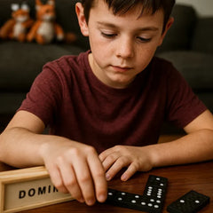 Classic 28-Piece Wooden Domino Set in Sliding Storage Box