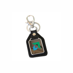 Rectangular Leather Metal Finish Keychain
