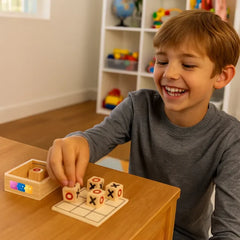 Classic Tic-Tac-Toe Wooden Board Game with Sliding Storage Box