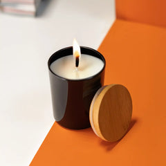 Premium Frosted Glass Scented Candle with Bamboo Lid
