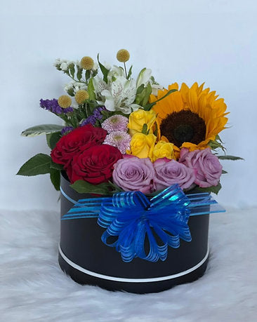 Festive Arrangement of Mixed Flowers in a Box