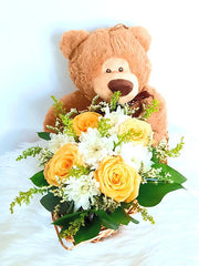 Yellow & White Flowers with Cute Teddy