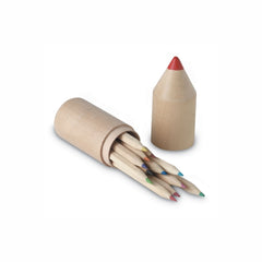 12 wooden pencils in pencil shaped wooden box.
