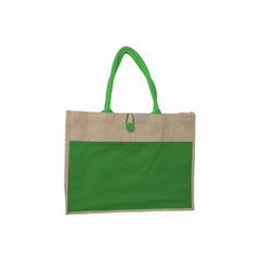 JUTE BAG WITH BLACK CANVAS POCKET