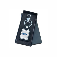 Rectangular Leather Metal Finish Keychain