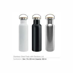 Stainless Steel Flask with Bamboo Lid
