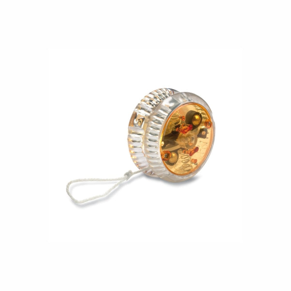 Yoyo with flashing red colour light. Includes 2 cell batteries.
