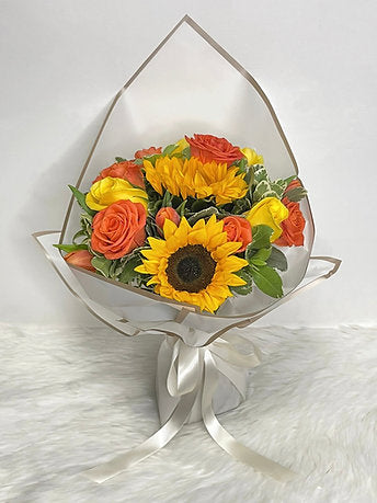 Radiant Fresh Sunflower and Roses Bouquet