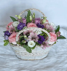 Pretty Pink Roses in a Basket