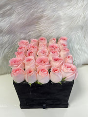 Black Velvet Box with 30 Pink Roses