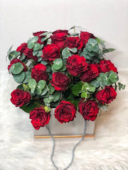 Enchating Arrangement of Fresh Red Roses in a Box