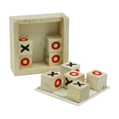 Classic Tic-Tac-Toe Wooden Board Game with Sliding Storage Box