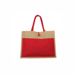 JUTE BAG WITH BLACK CANVAS POCKET