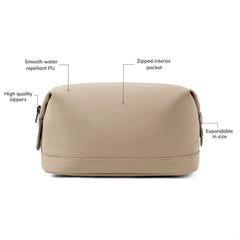 Minimalist Nubuck Wash Bag – Water-Repellent Travel Organizer (Beige)