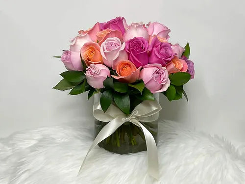 Cheery Fresh Roses in a Crytal Vase