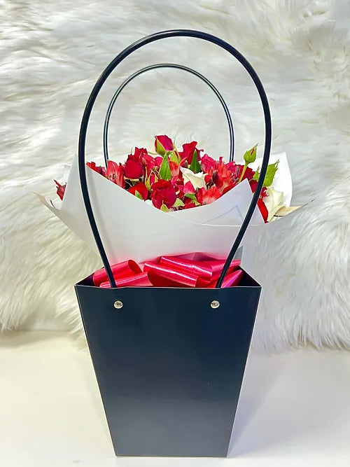 Fresh Mixed Flower in Black Carry Paper Bag