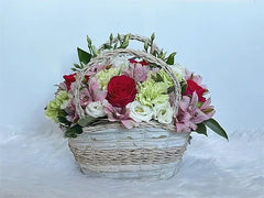 Botanical Flower Arrangement in a Basket