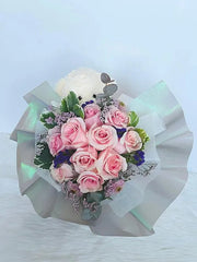 Pastel Fresh Pink Flowers in a box with Bear
