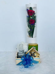 Tea Gift Set with 2 Fresh Flowers in a Box