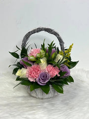 Mix Flowers in Mini Basket