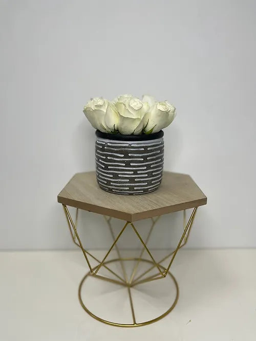 Dreamy White Roses in a Ceramic Vase