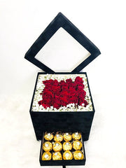 Roses and Chocolate in Velvet Box