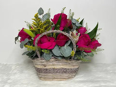 Fuschia Roses in a Basket
