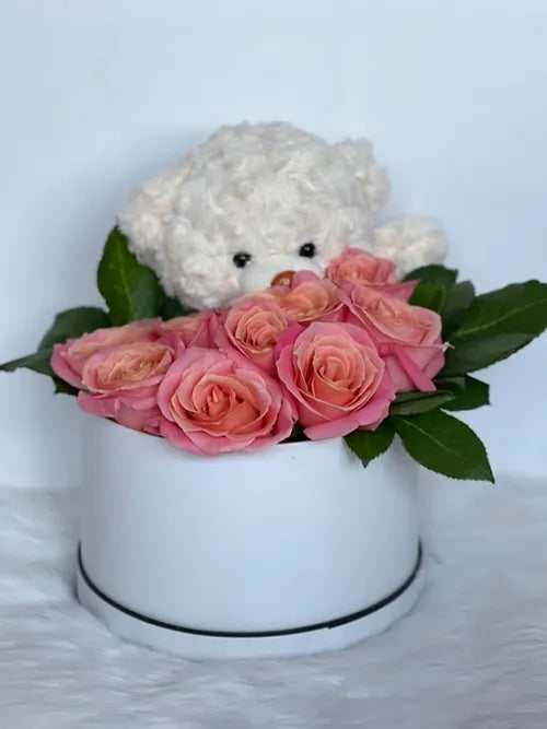 Blossoming Pink Roses in a Box