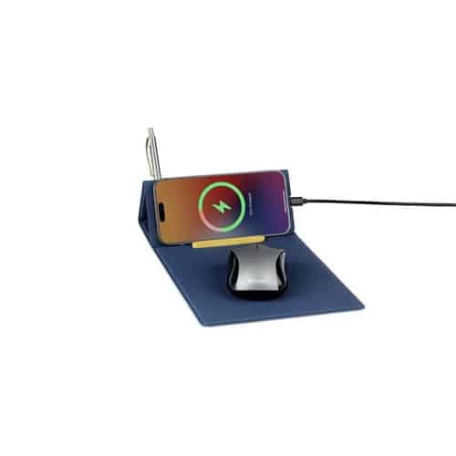 BLACE - CHANGE ZERO Recycled PU 15W Wireless Mousepad & Desk Organizer - Navy Blue